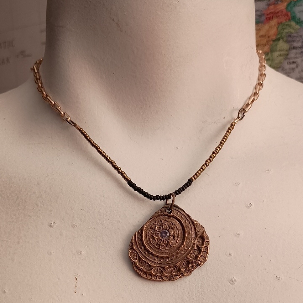Bohemian Gold PMC Pendant Necklace